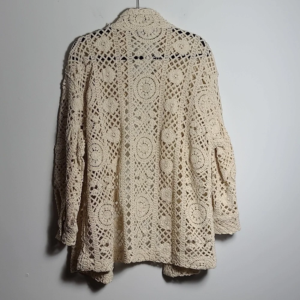 ZARA Open Crochet Cream Button Up Cardigan Shacket Coat Size Large - Picture 9 of 15